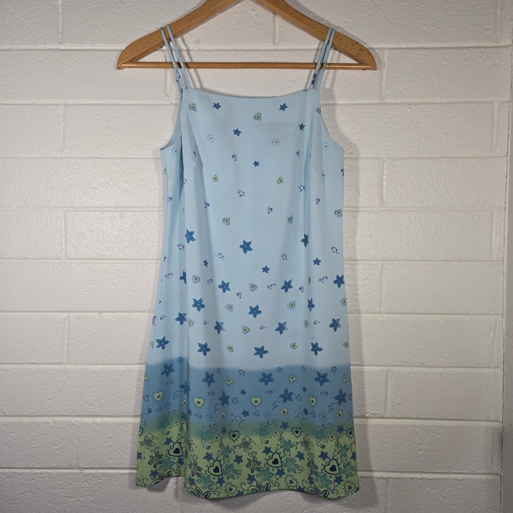 Vtg Y2K Floral Ombre Mini Dress 7 Medium Kidcore Bright Fun Colorful Whimsy Art